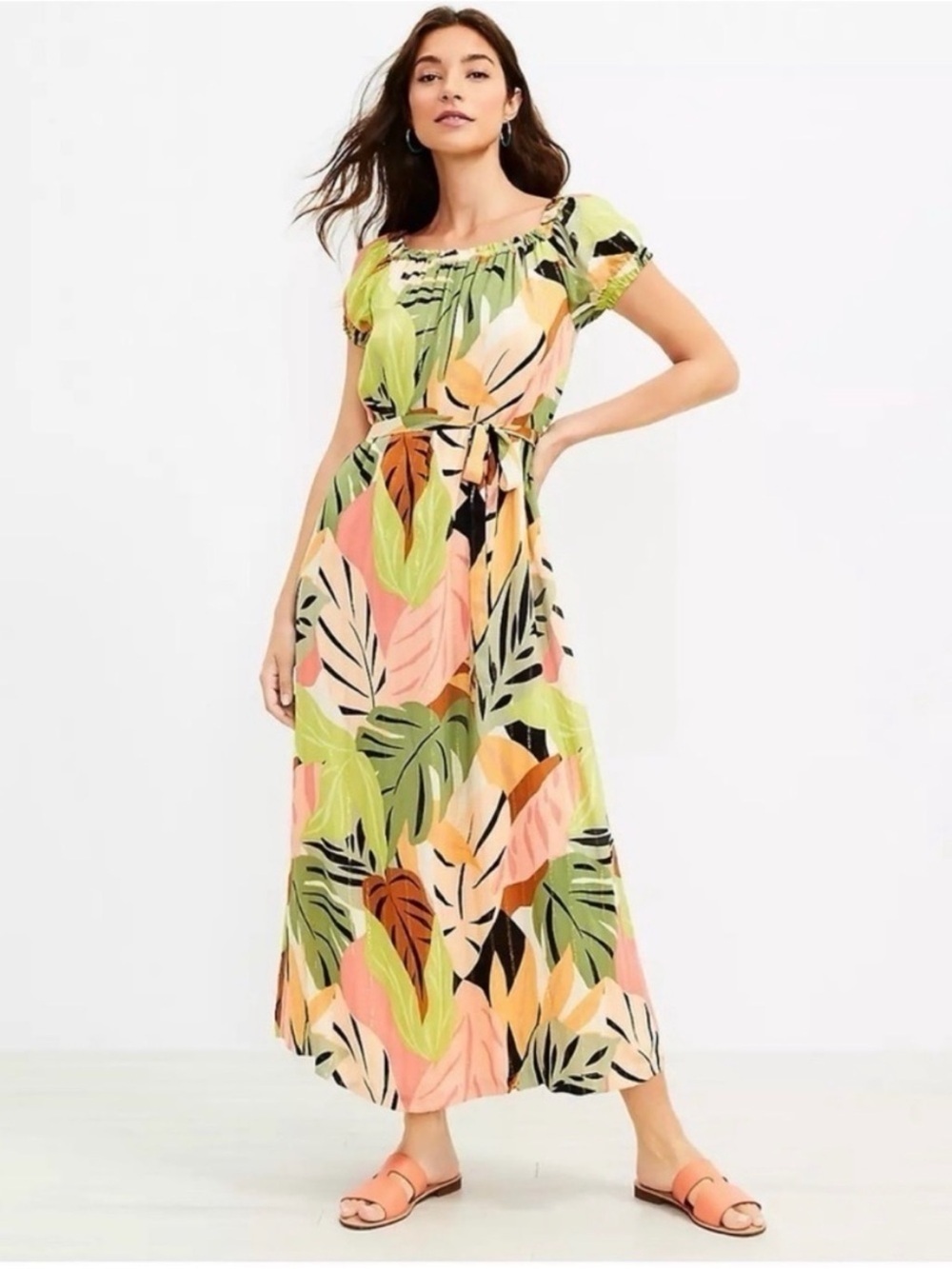 Like New LOFT Multicolor Tropical Leaf Maxi Dress Medium